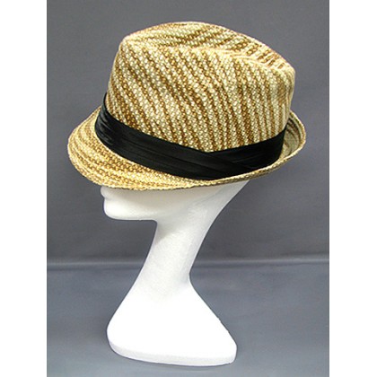 Fedora Straw Hat  – 12 PCS w/ Zebra Print - Beige - HT-1182BE